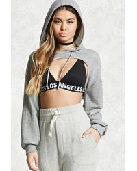 Forever 21 Raw-cut Super Cropped Hoodie in Gray | Lyst